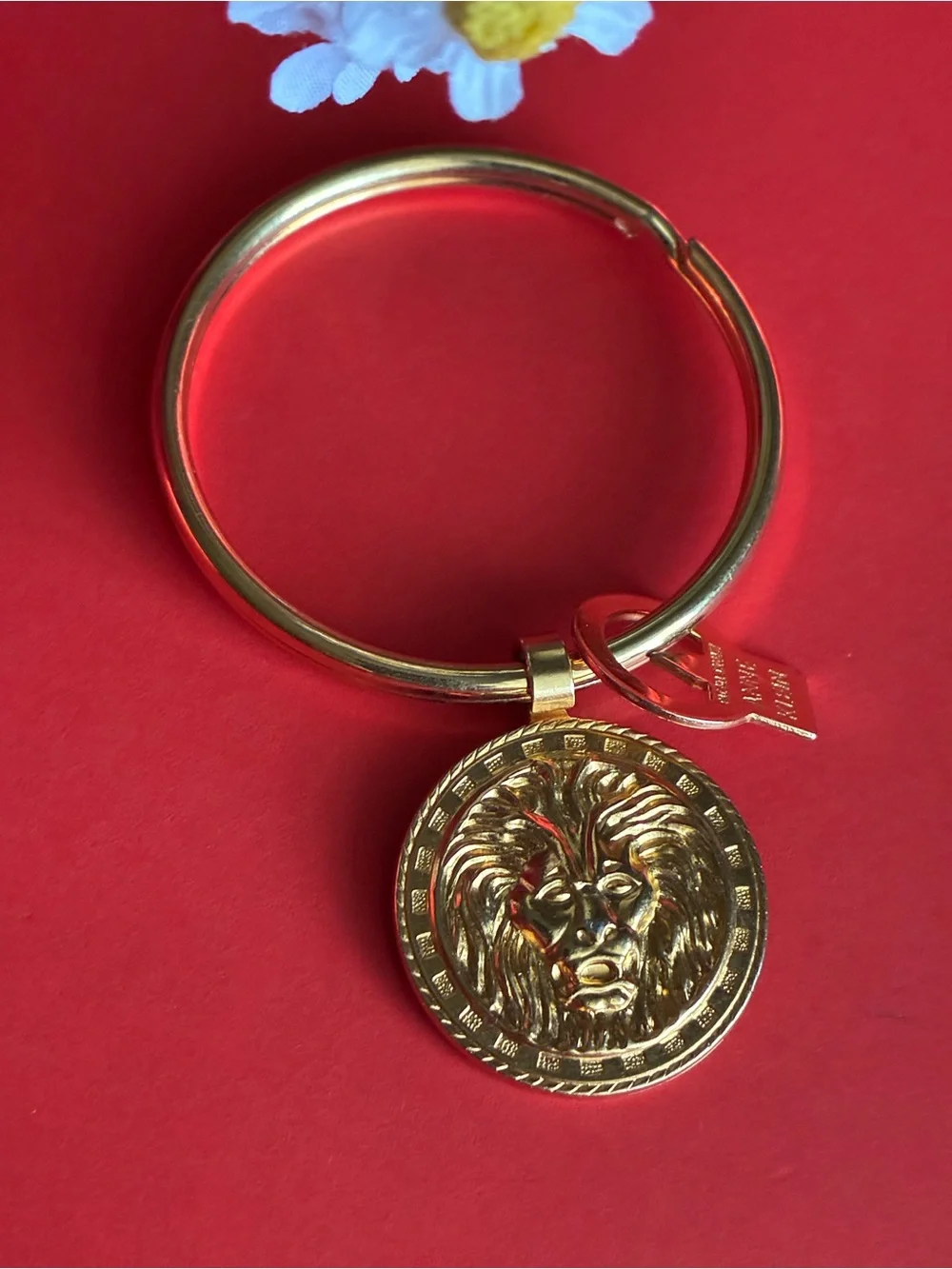 Anne Klein Gold Lion Medallion Key Ring
